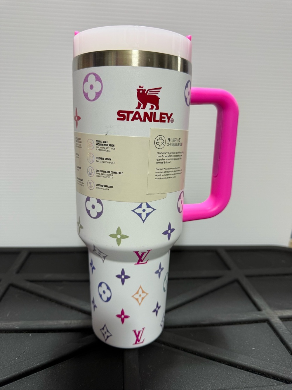 NEW Stanley Flowstate Quencher H2.0 Tumbler with LV Monogram & Hot Pink Handle